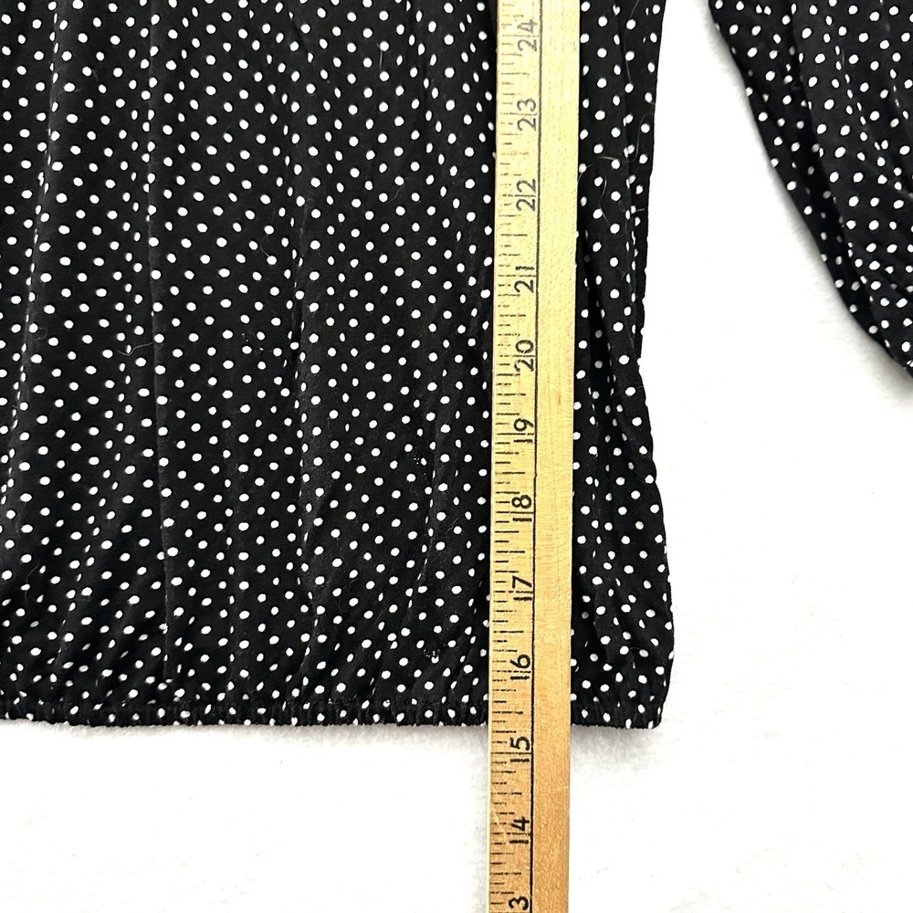 Michael Kors Polka Dot Blouse Top XS 3/4 Sleeve Black White Pleated Viscose - Picture 5 of 8